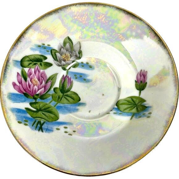 Ucagco "Flower of the Month" Footed Cup/Saucer Set July Water Lily Design - Picture 5 of 10